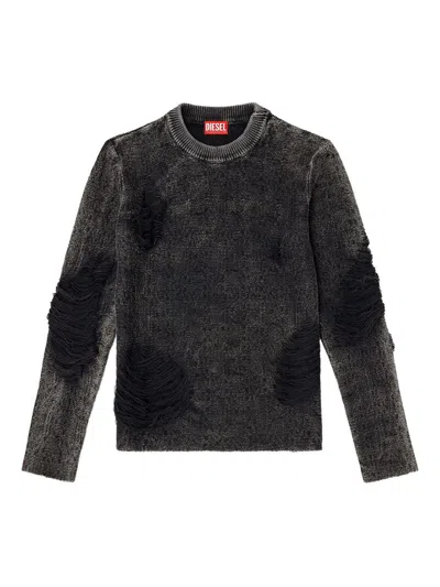 Diesel Destroyed Jumper With Floating Yarns In Black