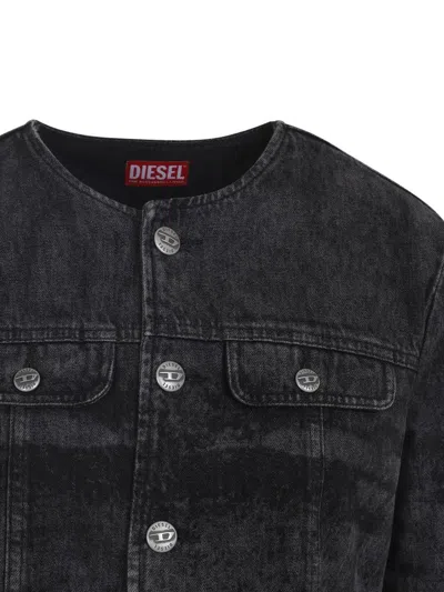 Diesel Grey Jacket With Round Neck And Frayed Edges In Cotton Blend Woman In Black