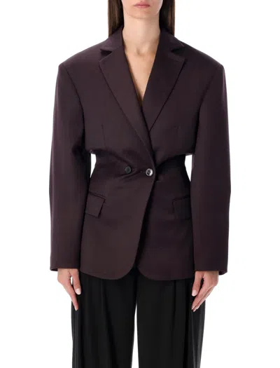 Magda Butrym Double-breasted Pinstripe-detail Blazer In Brown