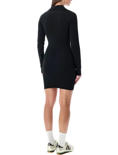 Adidas Originals V-neck Long-sleeve Mini Dress In Black