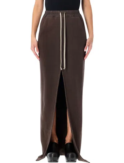 Rick Owens Drkshdw Phleg Pillar Drawstring Slit Skirt In Brown