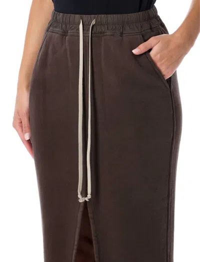 Rick Owens Drkshdw Phleg Pillar Drawstring Slit Skirt In Brown