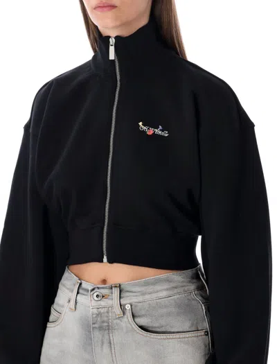 Off-white Floral Print Cropped Sweatshirt With High Collar In Black
