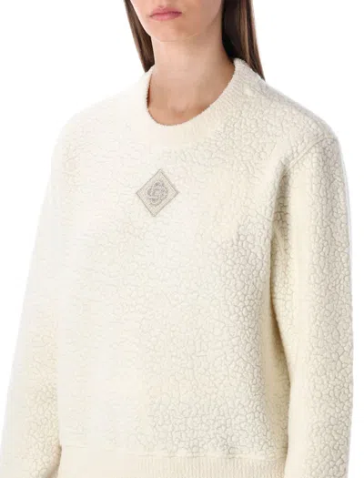 Casablanca Cashmere Blend Fleece Crewneck Top In White