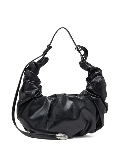 Diesel Grab-d L-large Scrunched Hobo Bag In Shiny Pu In Black