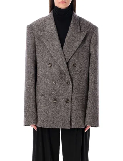 Magda Butrym Double Breasted Wool Chevron Jacket In Gray