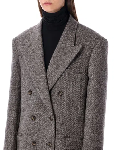 Magda Butrym Double Breasted Wool Chevron Jacket In Gray