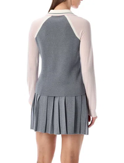 Casablanca Color-block Merino Polo Shirt With Classic Collar And Logo Patch In Gray
