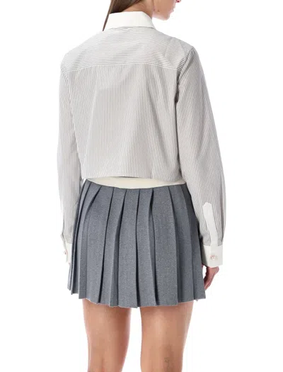 Casablanca Cropped Striped Shirt With Floral Embroidery In Gray