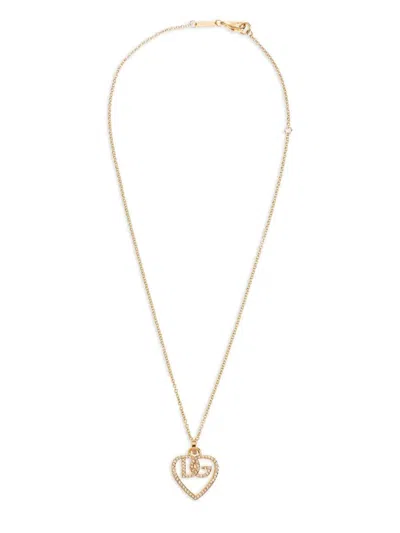 Dolce & Gabbana Heart And Logo Rhinestones Pendant Necklace Accessories In Gold