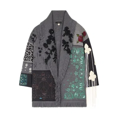 Alanui Midnight In Manhattan Patchwork Cardigan In Gray