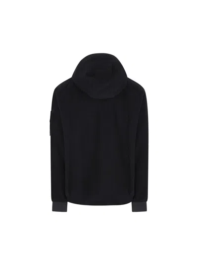 Stone Island Blue Jacket With Fixed Hood And Logo Patch On The Sleeve In Fleece Man In Black
