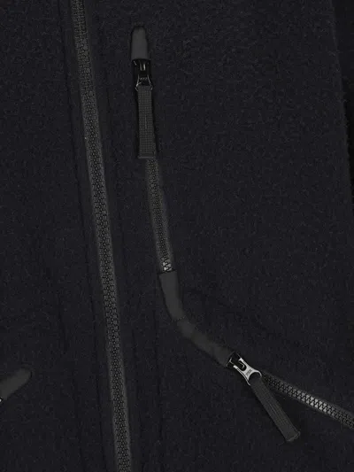 Stone Island Blue Jacket With Fixed Hood And Logo Patch On The Sleeve In Fleece Man In Black