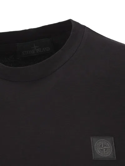 Stone Island Logo Cotton T-shirt In Black