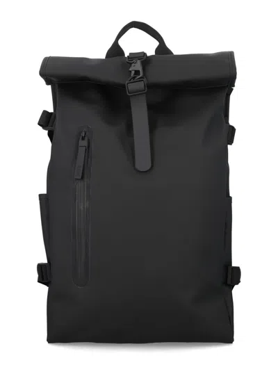 Rains Womens Black Roll-top Large Waterproof Shell Backpack In Black