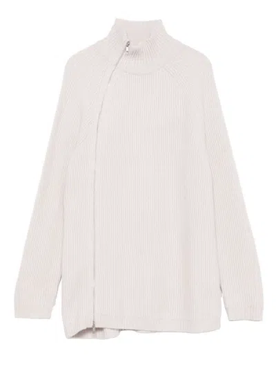 Alpha Studio High Neck Asymmetrical Zip Sweater In Multi