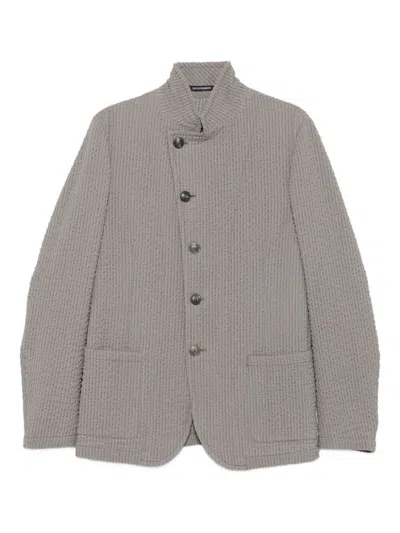 Emporio Armani Virgin Wool Blend Textured Fabric Jacket In Black