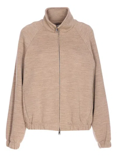 Max Mara Cotton Wool Blend Jacket With High Collar In Multi