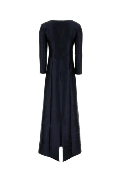 Alberta Ferretti Dark Blue Georgette Long Dress In Blue