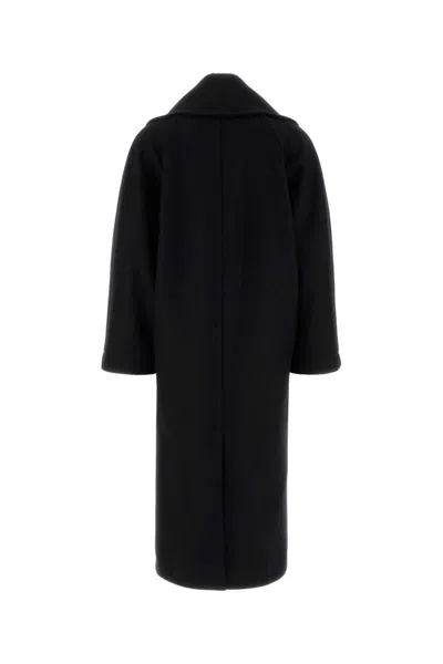 Bottega Veneta Black Stretch Wool Blend Coat In Black