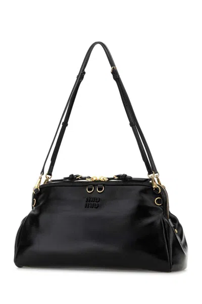 Miu Miu Leather Shoulder Bag Adjustable Strap In Black