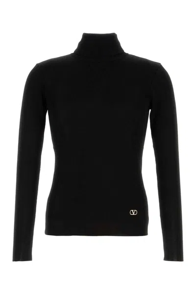 Valentino Turtleneck Long-sleeve Knit Sweater In Black
