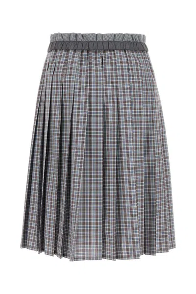 Miu Miu Check Pleated Skirt Elasticated Waistband In Gray