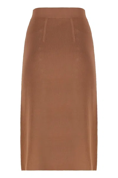 Elisabetta Franchi Skirt In Knitted Fabric With Jewel Buttons In Brown