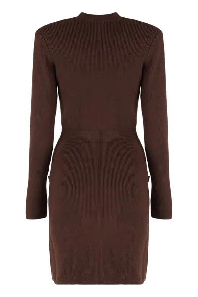 Elisabetta Franchi Mini Knitted Dress In Brown