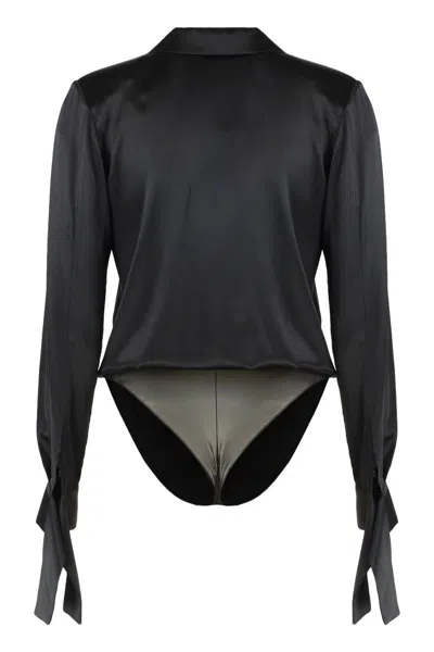 Elisabetta Franchi Panelled Button-cuff Bodysuit In Black