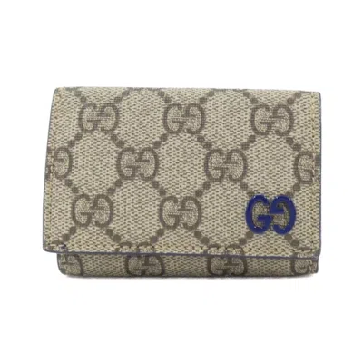 Pre-owned Gucci Beige Blue Gg Supreme Wallet (tri-fold) ()