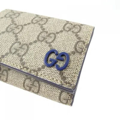 Pre-owned Gucci Beige Blue Gg Supreme Wallet (tri-fold) ()