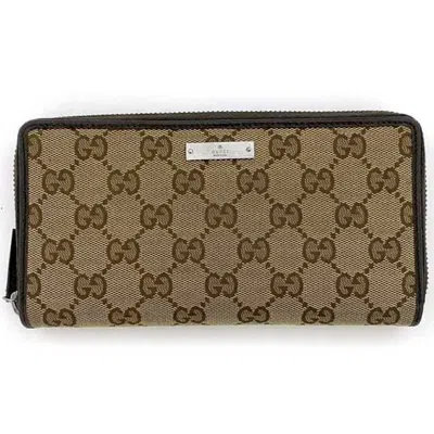 Pre-owned Gucci Beige Brown Canvas Leather Long Wallet (bi-fold) () In Multi