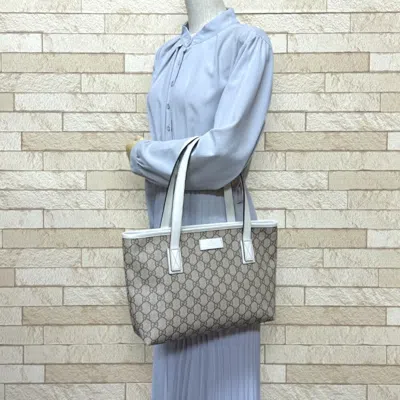 Pre-owned Gucci Beige White Gg Supreme Canvas Tote Bag ()