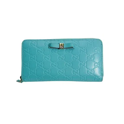 Pre-owned Gucci Blue Light Blue Leather Long Wallet (bi-fold) ()