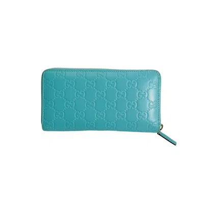 Pre-owned Gucci Blue Light Blue Leather Long Wallet (bi-fold) ()