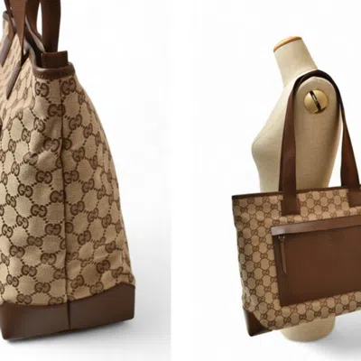 Pre-owned Gucci Brown Gg Beige Gg Canvas Tote Bag ()