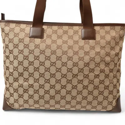 Pre-owned Gucci Brown Gg Beige Gg Canvas Tote Bag ()