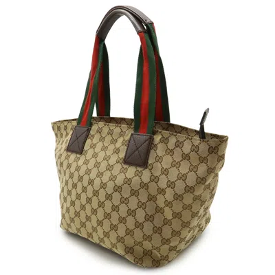 Pre-owned Gucci Gg Canvas Beige Brown Green Khaki Red Color Gg Canvas Leather Shoulder Bag Tote Bag (