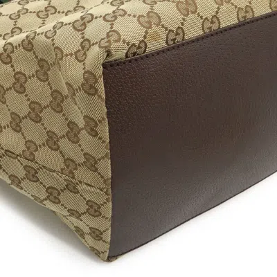 Pre-owned Gucci Gg Canvas Beige Brown Green Khaki Red Color Gg Canvas Leather Shoulder Bag Tote Bag (