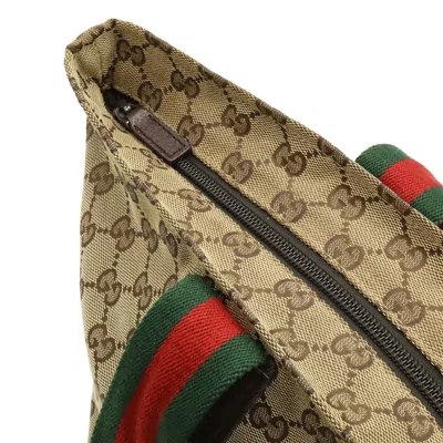 Pre-owned Gucci Gg Canvas Beige Brown Green Khaki Red Color Gg Canvas Leather Shoulder Bag Tote Bag (