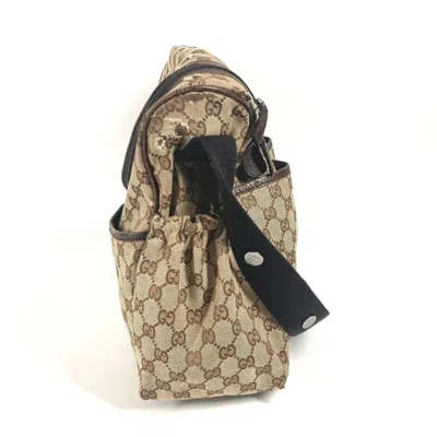 Pre-owned Gucci Gg Canvas Beige Dark Brown Gg Canvas Leather Shoulder Bag ()