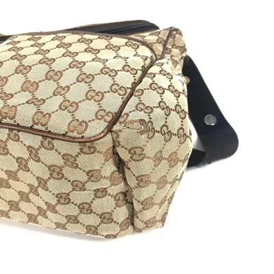 Pre-owned Gucci Gg Canvas Beige Dark Brown Gg Canvas Leather Shoulder Bag ()