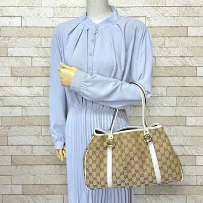 Pre-owned Gucci Gg Canvas Beige White Gg Canvas Tote Bag ()