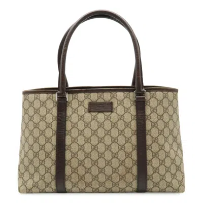 Pre-owned Gucci Gg Plus Beige Brown Dark Brown Gg Supreme Leather Shoulder Bag Tote Bag ()