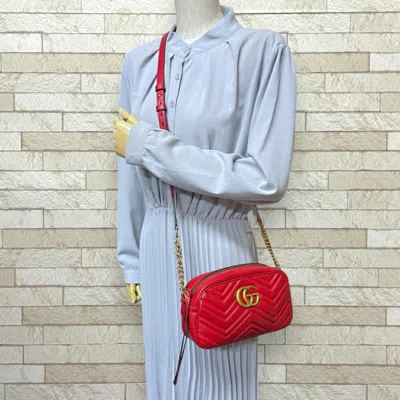 Pre-owned Gucci Gg Marmont Red Color Leather Shoulder Bag ()
