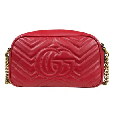Pre-owned Gucci Gg Marmont Red Color Leather Shoulder Bag ()