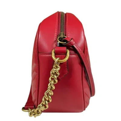 Pre-owned Gucci Gg Marmont Red Color Leather Shoulder Bag ()
