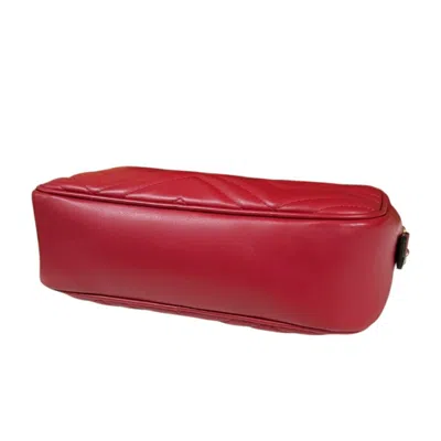 Pre-owned Gucci Gg Marmont Red Color Leather Shoulder Bag ()