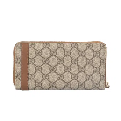 Pre-owned Gucci Gg Supreme Beige Brown Gg Supreme Long Wallet (bi-fold) ()